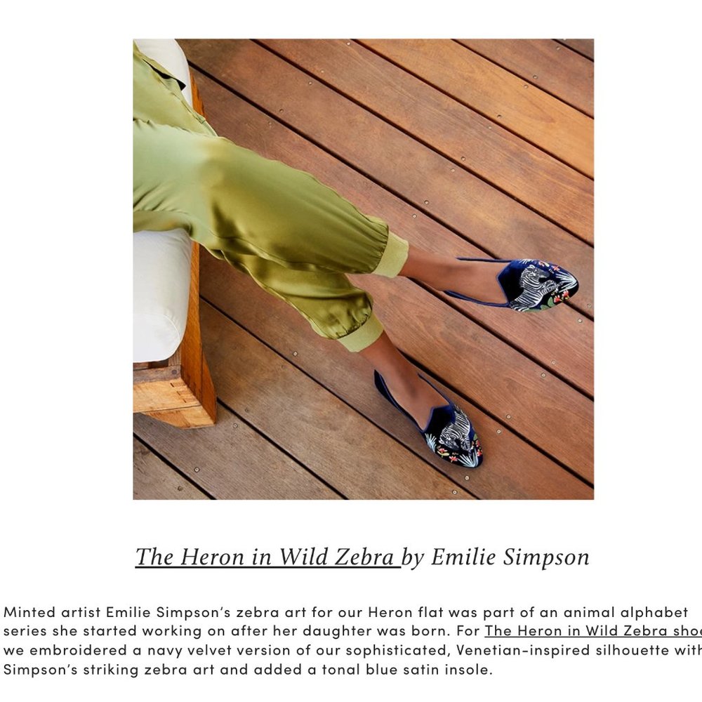 Birdies x Minted blue velvet heron zebra slippers, 8.5 like new!